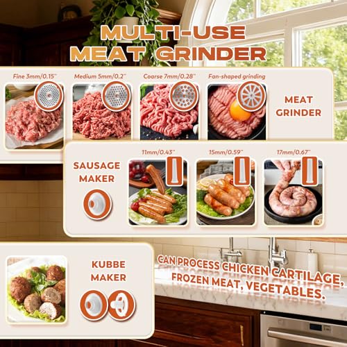 Image of CGOLDENWALL Meat Grinder, 1.36HP Electric Meat Grinding, Heavy Duty Stainless Steel Meat Mincer & Sausage Stuffer with 5-Speed for Effortless Meat & Bone Processing, Home Kitchen & Commercial Use