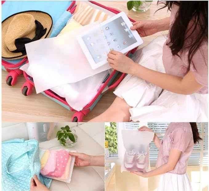 Image of 15Pcs Plastic Packaging Bag, Frosted Zipper Bag for Clothe, Travel Bag For Shoes Cosmetic Jewellery Tolitary School Trip| Zip Lock Bag with Air Vent Hole, Multipurpose Storage Pouch (3 Set)