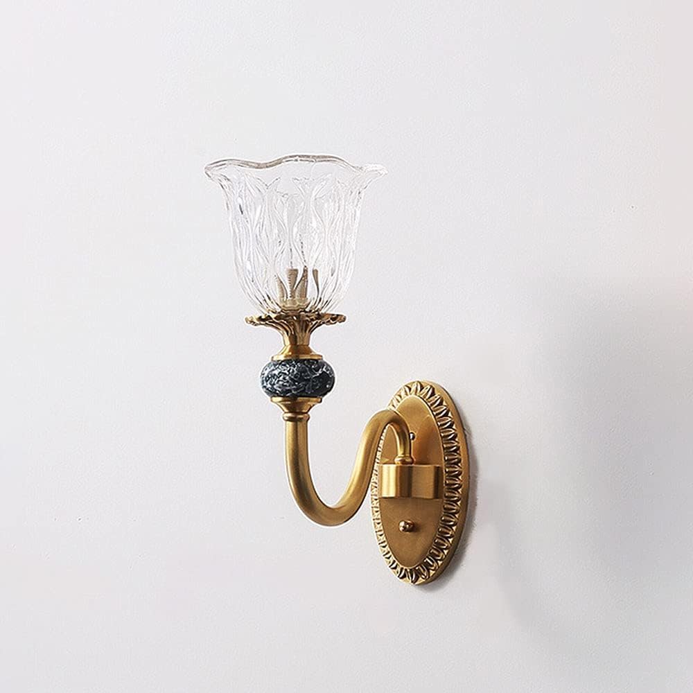 VGTLAKEX Wall Light Brass Wall Lamp Clear Glass Lighting Shade Sconce Headboard Night Lights for Living Entrance Cloakroom Aisle E14 Socket