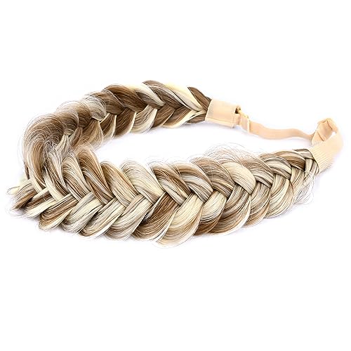 BOBIYA Messy Wide 2 Strand Synthetic Hair Braided Headband Classic Chunky Plaited Hair Headband (Highlighted Ash Brown) - Image 4
