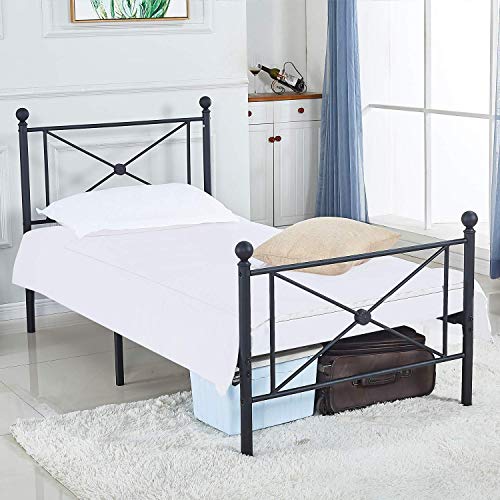 Twin Bed Frame, Platform Metal Bed Frame Foundation Twin Size with Headboard