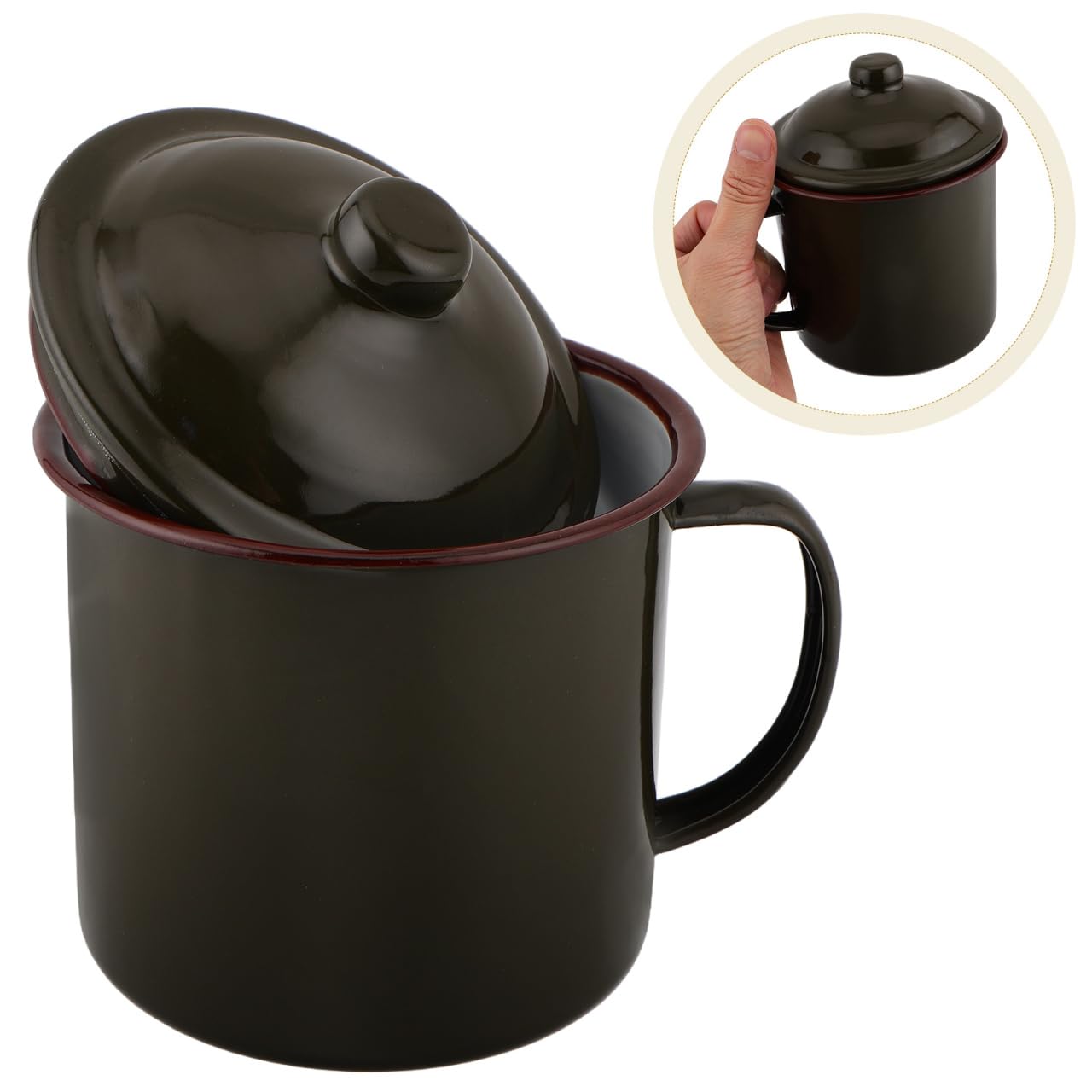 GLEAVI Enamel Mug with Lid: Vintage Tea Cup for Camping - Retro Travel Coffee Cup Outdoor (700ml)