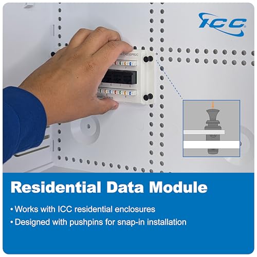 Image of ICC CAT6 Ethernet Data Module, 8 Ports, UL Listed & PoE++ Rated, High-Performance Network Interface, Quick Push-Pin Mount, Fits 9 inch, 14 inch, and 28 inch Structured Wiring Enclosures, Deluxe Series