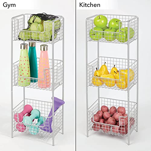 Mdesign Steel Freestanding Storage Organizer Tower Rack Basket Shelf, Metal 3-Tier Furniture Unit For Master/Guest Bathroom, Powder Room - Holds Bath Towels, Soap - Concerto Collection - Stone Gray #TOP3