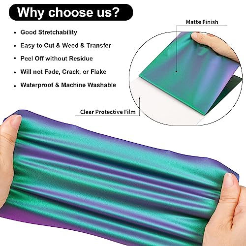 Image of VINYL FROG Chameleon Heat Transfer Vinyl Roll 12 inch x12ft Gradual HTV Vinyl | Purple to Green Gradient Iron on Vinyl for T-Shirts, Heat Press Vinyl for DIY Craft Designs
