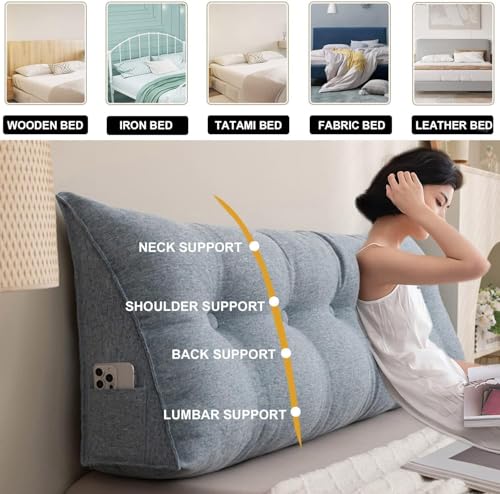 Image of aeTHEric Triangular Headboard Pillow /Wedge Pillow /Backrest Reading Bolster /Triangular Pillow Sofa Back Soft Pack Bed Large Protection Waist (100cm x 20cm x 50cm)