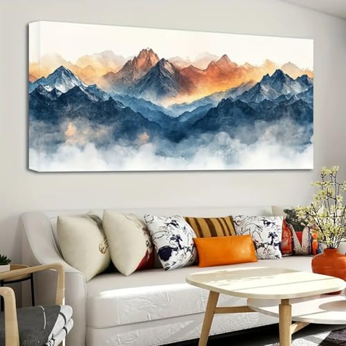 Tableau paysage moderne de brume en toile de 20x40cm avec cadre noir pour salon