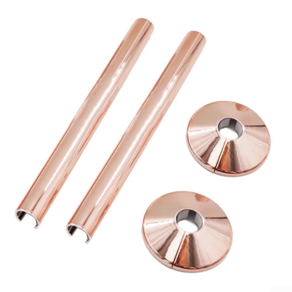 2 Pack Radiator Pipe Covers Sleeve, 15mm Collars, Radiator Pipe Hole Collars Cover for Bathroom, 15mm x 200mm(Rose gold)