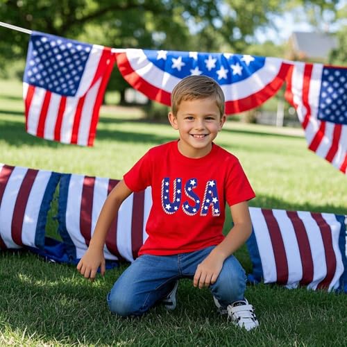 Image of Boys 4th of July Shirts-Toddler Girls Patriotic American Flag Tees Kids Memorial Day USA T-Shirts 2-7T
