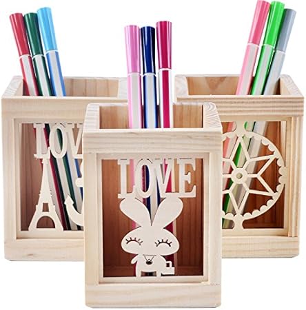 Amazon ペン立て 木製 可愛い 筆立て 高級感 オフィス 学校 入学祝い 事務用品 使い便利 収納 筆筒 ペンスタンド ペン入れ 小物入れ 整理整頓 卓上収納 ペン 卓上スタンド ペンホルダー 学生 ご自宅用 誕生日のプレゼンにも 花瓶にも 兎 塔 輪 兎 ペン立て