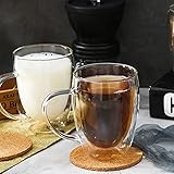 2 Set of 350 ml Double Wall Glass Coffee Mug With 2 Coasters, Insulated Glasses With Handle, Heat Resistant Thermal Coffee Cups - Image 3