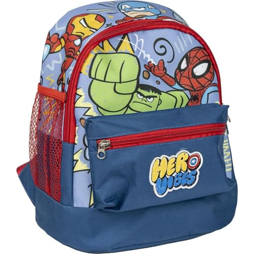 Mochila Estilo Trekking de Avengers - Multicolor - 23x27x15cm - Fabricada con Poliéster - Mochila Infantil con Varios Bolsillos - Cinturón y Asas Aju