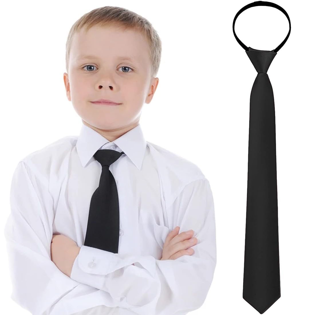 Corbata pre-atada de microfibra lisa y ajustable para niños, Ideal para ocasiones formales y escolares, Con hebilla de torre para mayor comodidad y estilo, 1pcs