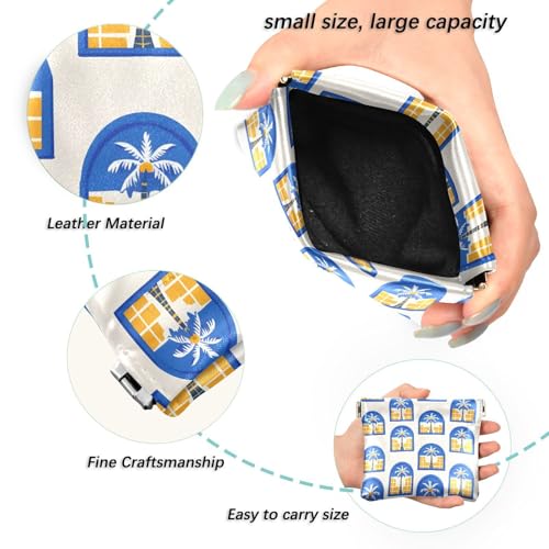 Coin Purse for Women Blue Coconut Tree Coin Pouch Change Holder PU Leather Mini Wallet Portable Coin Bag Money Pocket2