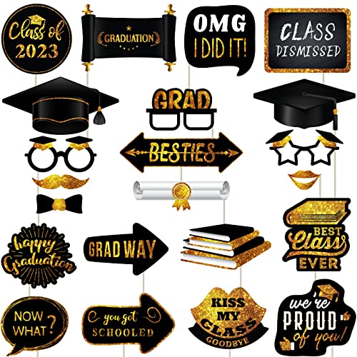 2023 Graduation Photo Booth Props - Graduation Party Supplies And Decorations - Class Of 2023 Large And Durable, Black And Gold Photo Props (No Glitter) - 22 Count #TOP19