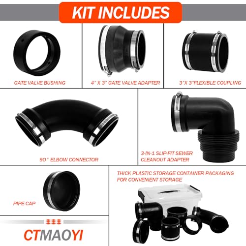 Image of RV PVC Sewer Kit - 7-Piece Complete Connection Set with Gate Valve & Storage Box, 3 inch Fittings, 3-in-1 Cleanout Adapter, Leak-Proof Camper Waste Plumbing Adapter