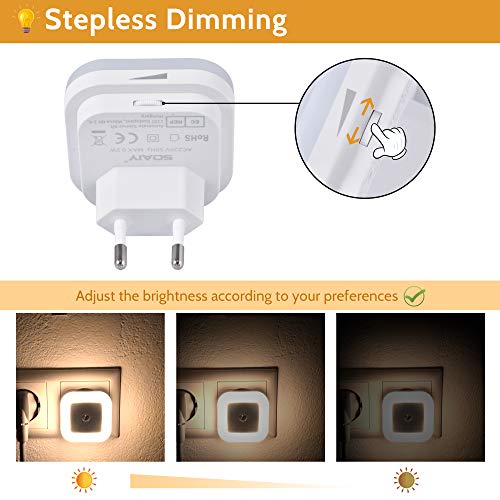 SOAIY 4er-Set LED dimmbar Nachtlicht Steckdose mit Dämmerungssensor 0,2W Energiesparend Orientierungslicht Automatisch… – Bild 3