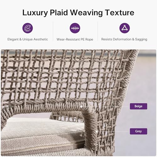Image of PURPLE LEAF Bar Stools Set of 4 Bar Height Metal Bar Chairs with Back Modern Tall Comfy Wicker Woven Boho Garden Pool Patio Outdoor Barstools