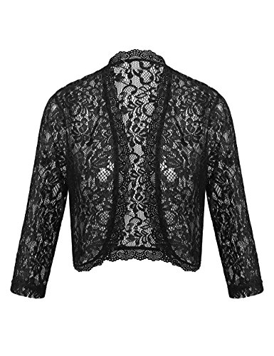 Concep Ladies Lace Bolero Shrug Sheer Cardigan 3 4 Sleeve Top Black XXL