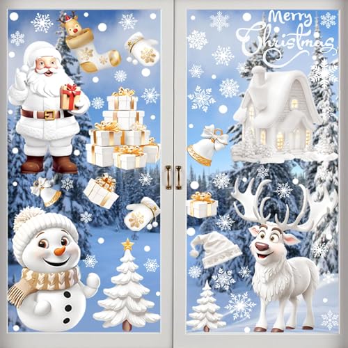 9 Stück Fensterbilder Weihnachten, Weihnachtsfensterbilder, Weißer...
