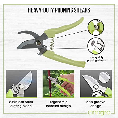 Image of Cinagro (Set of 2) Stainless Steel Gardening Tools, Pack of Pruning Shears /Hand Pruner /Cutter and Gardening Scissors, Sharp Blades for Easy Cutting, Comfortable and Durable (Multicolor)
