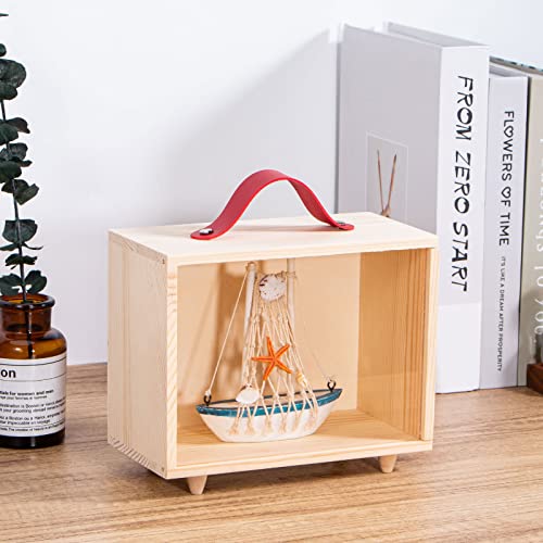Wooden Display Case for Collectibles, Useekoo Wood Gift Box Storage Container with Handle and Slide Acrylic Lid, Shadow Box Unfinished Rustic Desktop Box for Dolls, Collections 7.7\'\' x 3.7\'\' x 5.9\'\'