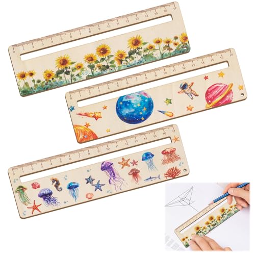 HEOUCH 3 Piezas Regla para la Lectura Infantil, Regla de Lectura 18 Cm, Regla de Madera para Niños, Reglas Personalizadas, Marcapáginas de Entrada Al Cole para Niños, Regalos