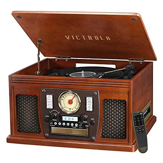 Victrola 8-in-1 Bluetooth Record Player & Multimedia Center, Built-in Stereo Speakers - Turntable, Wireless Music Streaming, Real Wood | Mahogany