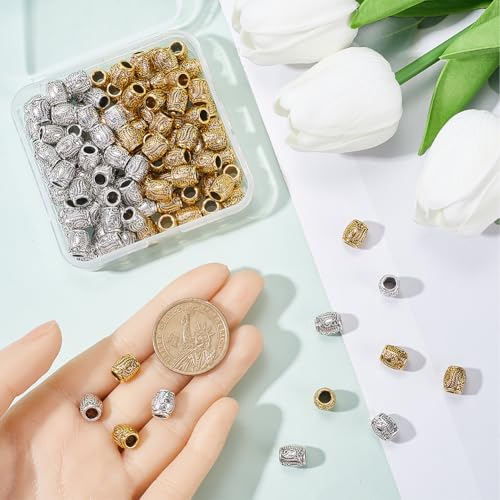 SOFPLATE 1 Box 100Pcs Large Hole Column Beads Silver Metal Barrel Bead Bulk Tibetan Alloy Antique Gold European Rondelle Loose Charms Spacer Beads for Bracelets Chains jewellery Making Accessories - Image 3