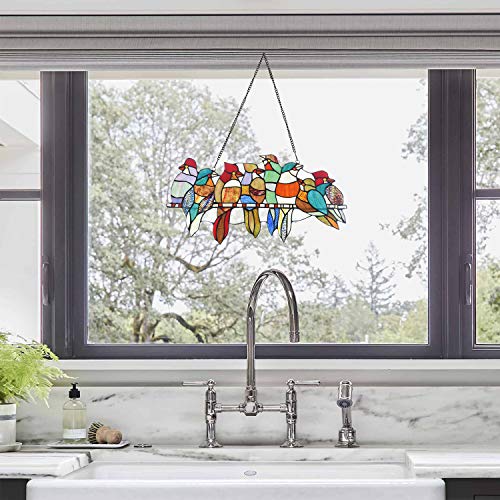 COTOSS Tiffany Stained Glass Window Hangings, 8 Birds on a Wire Stained Glass, Stained Glass Panels, Art Glass Window Treatments