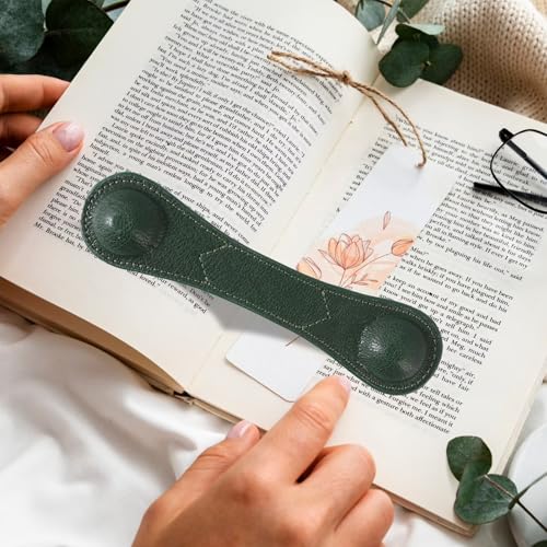 Image of Weighted Bookmark - Leather Book Page Weight Book Weights Holder for Hands-Free Reading Paper Weights for Cookbooks Crafts Music Books (01Green)