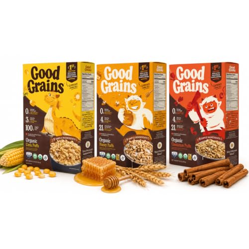 Good Grains Organic Puffs Cereal Variety Pack 3 Pack - Honey, Cinnamon & Corn