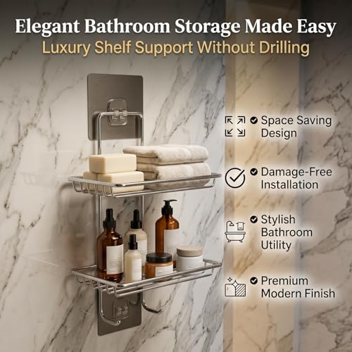 Image of Self Adhesive Magic Sticker | Wall Mount Stickers for Corner Shelves | Heavy Duty, No Drill Stickers for Bathroom & Kitchen Rack | 5-7kg Load Capacity - Only Stickers (7x7 cm) (Pack of 2, Gray)