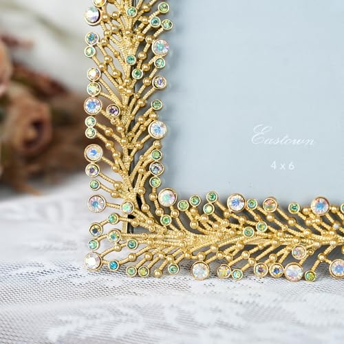 ZIYOO Tabletop Decorative Vintage Gold Rectangular 4x6 Inch Picture Frame with Opalescent Gem Accents – Ornate Baroque-Style Decorative Frame for Tabletop Display or Gift