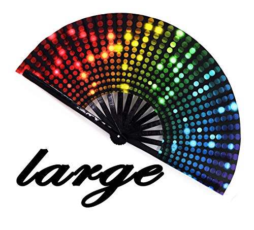 Meifan Rave Hand Fans Large Folding Fans for Women/Men, 13-Inch Bamboo and Nylon-Cloth Chinese Japanese Handheld Fan for Performance, Decoration, Dancing, Rave Festival Accessories (Light)