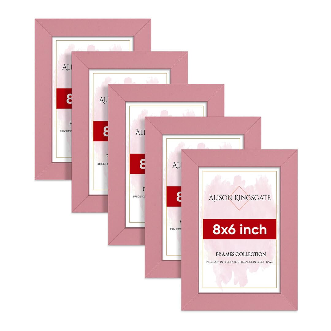 Alison Kingsgate Modern 8X6 PINK Photo Frame Pack of 5-Engineered Wood Picture Frames with Shatterproof Perspex - Ideal for Artwork-Wall Mount or Tabletop - Multiple Sizes & Colours Available — image 1
