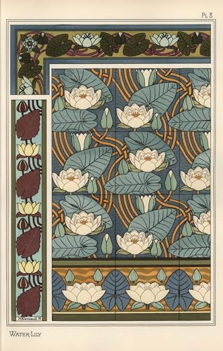 Lienzo de la ninfea Nelumbo Lutea de Eugene Grasset, pintura artística de 60x90cm