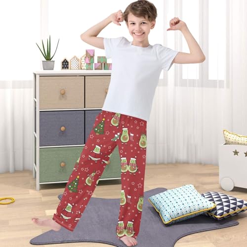 Boy's Pants Avocado Christmas Holiday Red Jogger Pants Elastic Waist Long Bottoms Trousers with Pockets 6-14 Years4