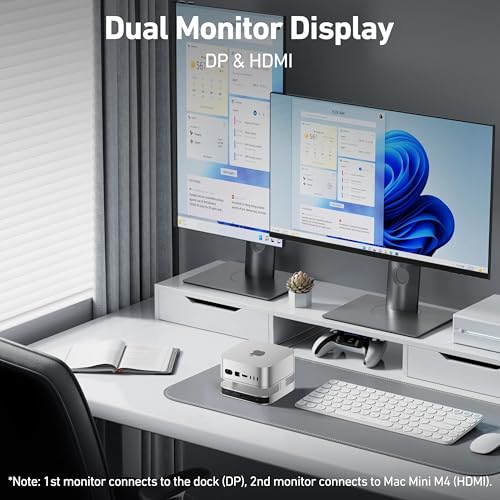 BENFEI Mac mini M4 Dock, Mac mini M4 Stand with NVMe SSD Enclosure, 4K DisplayPort Hub for Mac mini M4 &M4 Pro (2024), 10 Gbps 1 x USB C & 1 x USB A 3.2, 5 Gbps 3 x USB A 3.0, SD/TF 170 MB/s - Image 5
