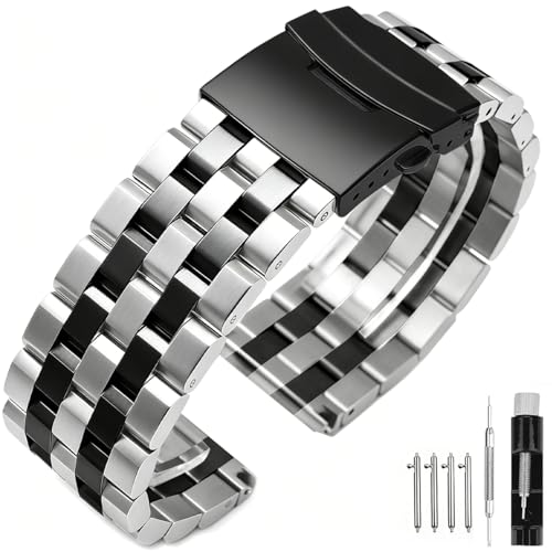 Image of Brushed Metal Watch Bands for Men Women Solid Stainless Steel Watch Band 18 /20 /22 /24 /26mm Watch Bracelet Strap Deployment Double Lock Deployment Buckle Black Silver Blue Gold