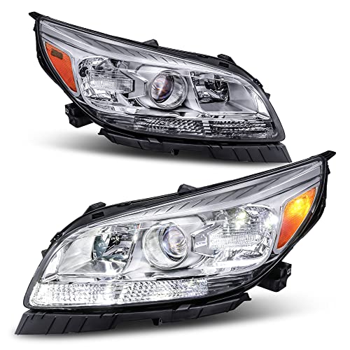MOSTPLUS - Headlight Assembly - Compatible with 2013 2014 2015 Chevy Chevrolet Malibu - Chrome Housing Front Lights (Set of 2)