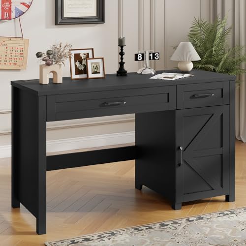 Vabches Farmhouse 47' Executive Desk, Computer Desk with Drawers and Storage Cabinet, Workstation...