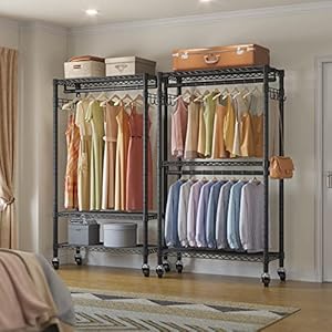 Vipek r2 medium rolling clothes rack heavy duty clothing rack for hanging clothes adjustable metal wire shelving portable closet with wheels side hooks freestanding closet wardrobe black  urban country home decor