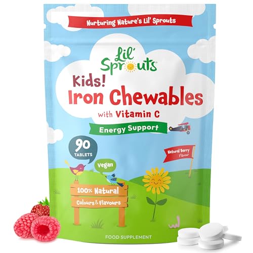 Iron Tablets for Kids with Vitamin C | 90 Chewable Tablets (3 Months Supply) | Natural Berry Flavour | Vegan Iron Supplement for Kids | By Lil Sprouts
