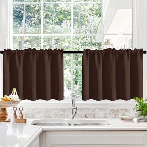 Deconovo Cafe Curtains 24 Inch Length, Short Curtains for Windows, Basement Window Curtains, Blackout Curtains for Small Windows, Valance Curtains for Decoration, 2 Panels, Chocolate, W42 x L24