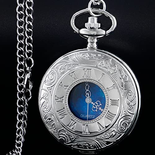 Image of Tiong Roman Numerals Scale Quartz Pocket Watches with Chain Christmas Graduation Birthday Gifts Fathers Day