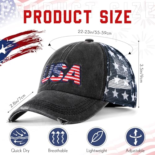 Image of Hercicy 4 Pieces American Flag Hat USA Hat for Men Patriotic Hats Baseball Cap Unisex Vintage Embroidery Cotton Cap Adjustable for Men Women Black