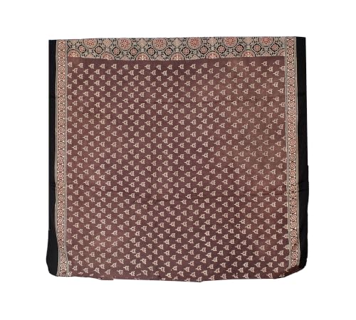 Image of Ethnics of Kutch Womenss Ajrakh Modal Silk Natural Dye Hand Block Print Saree with Blouse Piece - 5.5 Mtr Length