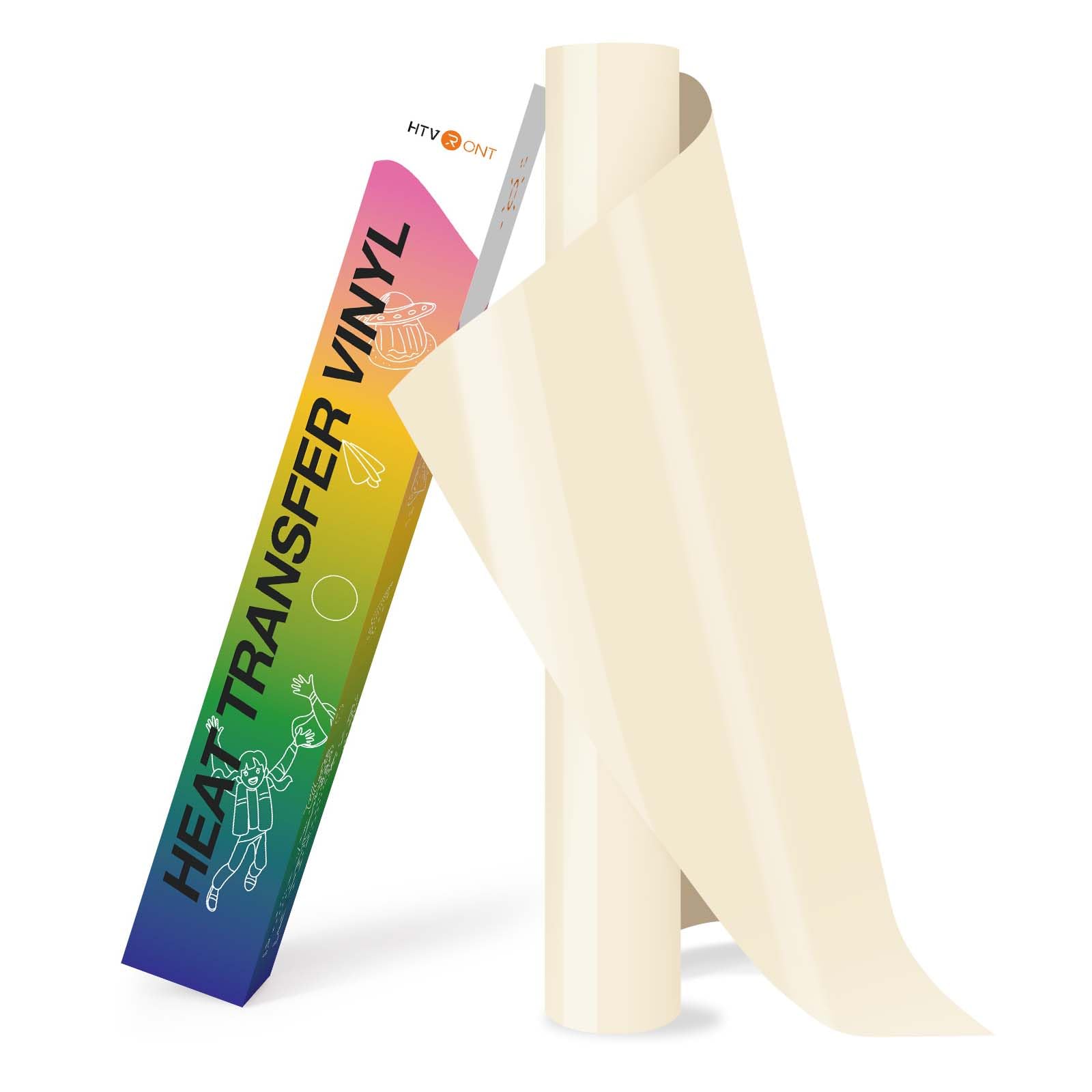 HTVRONT HTV Roll Heat Transfer Vinyl - 12" x 8ft Cream HTV Vinyl for Shirts