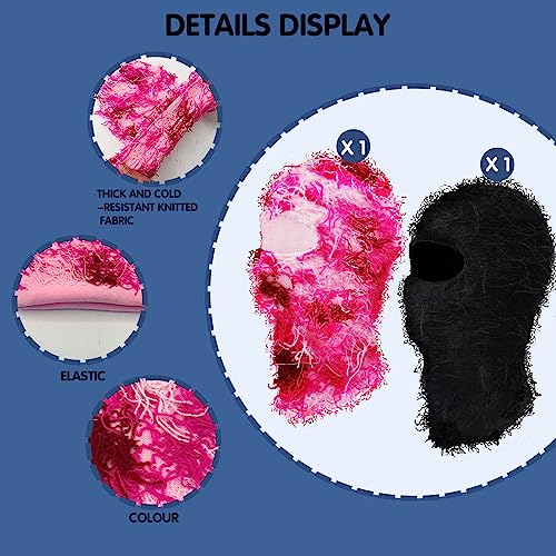 Xurigox 2 Pcs Distressed Balaclava Ski Mask Knitted Full Face Windproof Winter Premium Cool Ski Mask For Men And Women One Size Yeat Shiesty Distress Mask #TOP1